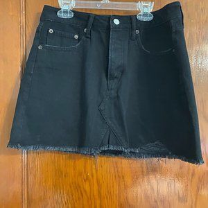 Black denim distressed skirt